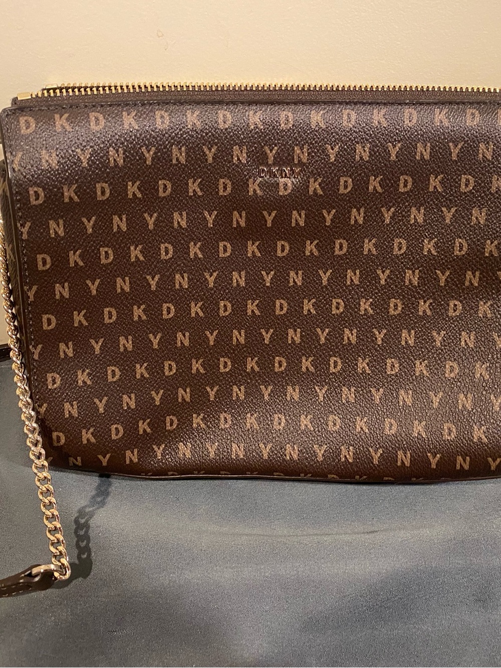 Dkny Brown Monogram Chain Shoulder Purse